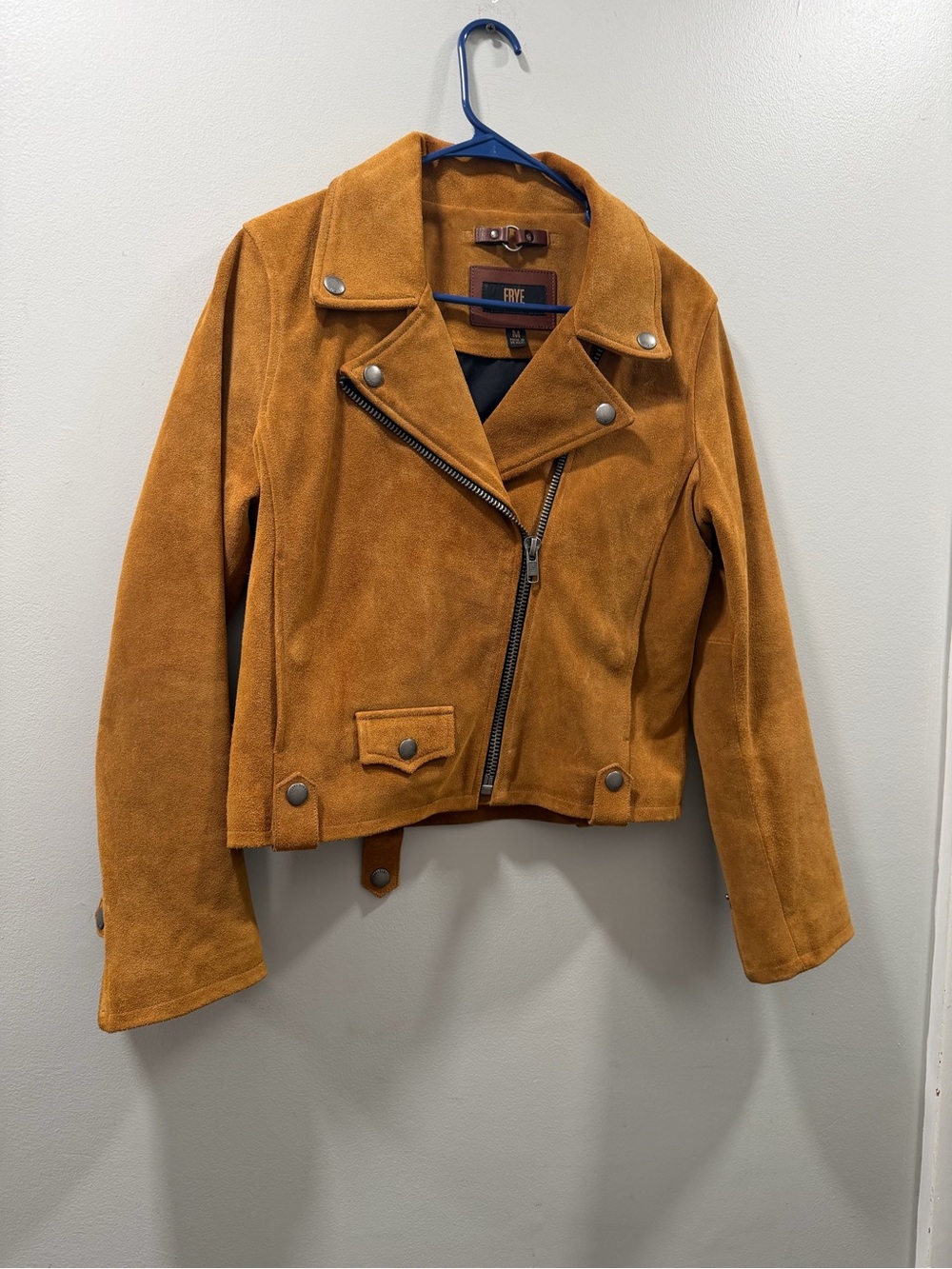 Frye Suede Moto Jacket in Mustard Brown